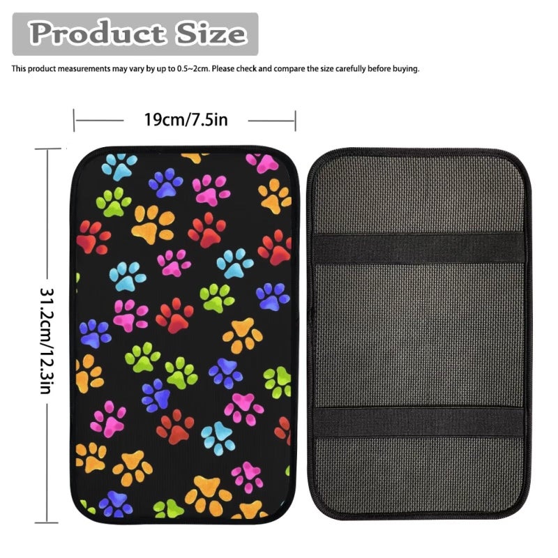 Dreaweet Colorful Dog Paw Print Auto Center Console Pad,Car Armrest Seat Box Cover Protector Universal Fit for Most Vehicle SUV Trucks - Image 4